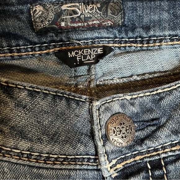 Silver McKenzie Flap Distressed Sequin & Embroidered Straight Leg Jeans - Picture 2 of 10